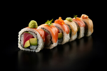 Delicious fresh sushi roll. Generative ai