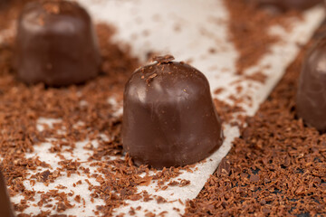 sweet chocolates with soft filling, chocolate pieces