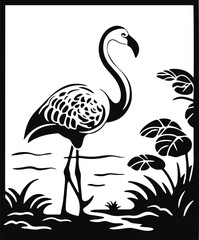 Flamingo on a tropical background vector illustration, SVG
