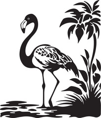 Flamingo on a tropical background vector illustration, SVG