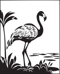 Flamingo on a tropical background vector illustration, SVG