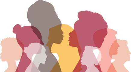Women of different ethnicities together. Transparent background.