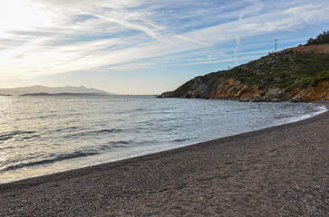scenic view of Tuzla Bay and Tuzla Beach on Turkish Aegean coast near Kucukbahce (Karaburun, Izmir province, Turkiye)