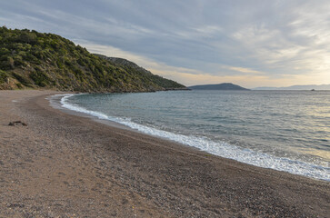 scenic view of Tuzla Bay and Tuzla Beach on Turkish Aegean coast near Kucukbahce (Karaburun, Izmir province, Turkiye)