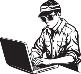 Man work in laptop vector illustration, SVG