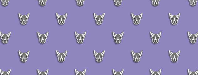 seamless pattern with the image of a dog. blue purple background. Horizontal image. Banner for insertion into site.