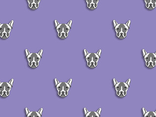 seamless pattern with the image of a dog. blue purple background. Horizontal image.