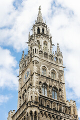 Tower of the famous Munich Townhall  in the old town of Munich