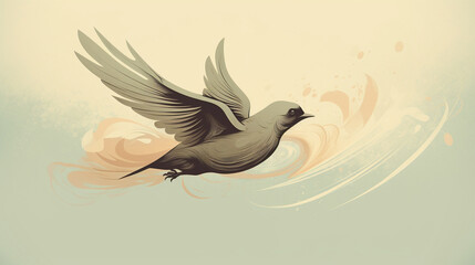A simple yet elegant illustration of a bird in flight, with muted tones and clean lines. Generative AI