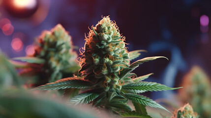 Medical Cannabis CBD big bud close up - Legal Marijuana Pot - Dark background - Generative AI - obrazy, fototapety, plakaty