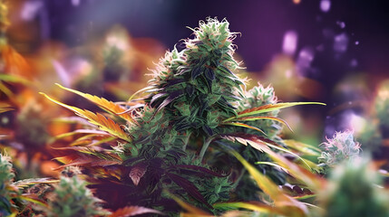 Cannabis plant - Legal Marijuana Plant - Smoking weed - Purple background - Cannabis culture - Generative AI - obrazy, fototapety, plakaty