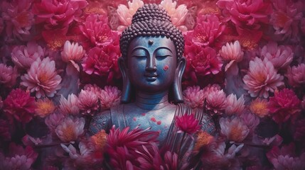 Buddha statue with lotus flower background.Generative Ai - obrazy, fototapety, plakaty