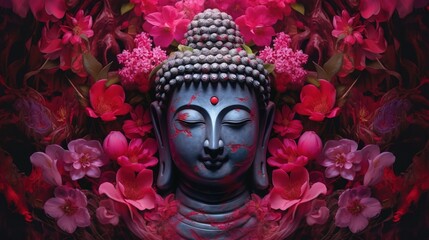Buddha statue with lotus flower background.Generative Ai - obrazy, fototapety, plakaty