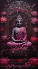 Buddha statue with lotus flower background.Generative Ai