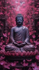 Buddha statue with lotus flower background.Generative Ai