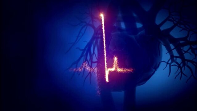 illustration of an background with candles
Beating heart with ekg  3D animation