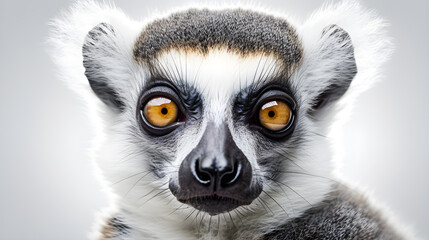 Close-up of a ring-tailed lemur with white background. Wildlife animals. Generative AI.