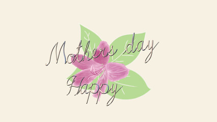 Happy mothers day card. Vintage watercolor hand painting art. Aka Bauhinia purpurea flora or Hong Kong Orchid Tree.