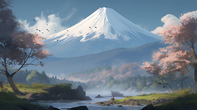 春の富士山、Mount Fuji in spring(generative ai)