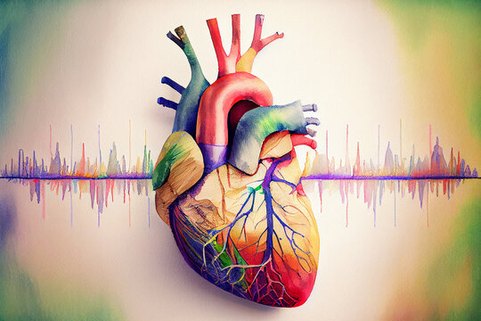 Human heart, colorful generative ai illustration