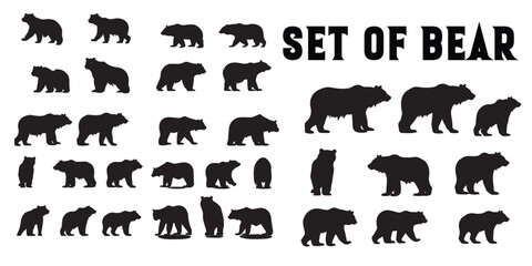 A set of bears silhouette vector design.