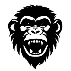 Wildlife animal portrait symbol for logo vector illustration - Black silhouette of screaming gorilla monkey , isolated on white background (Generative AI)
