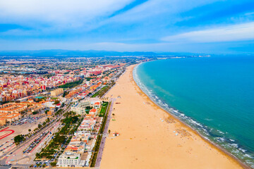 Valencia city beach aerial panoramic view, Spain - 604025582