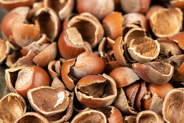 debris left after peeling the hazelnuts from the shell