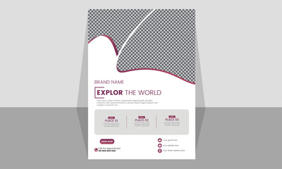 Vertical travel flyer template .World travel flyer. business flyer design and brochure cover page template for travel agency.