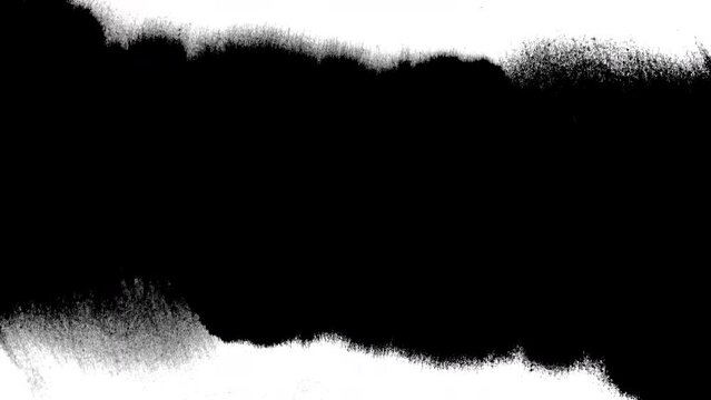 Black ink artistic flow splatter spots spills white paper beautiful reveal dripping streaks spread fluid ink alpha matte isolated watercolor ink drops transition	

