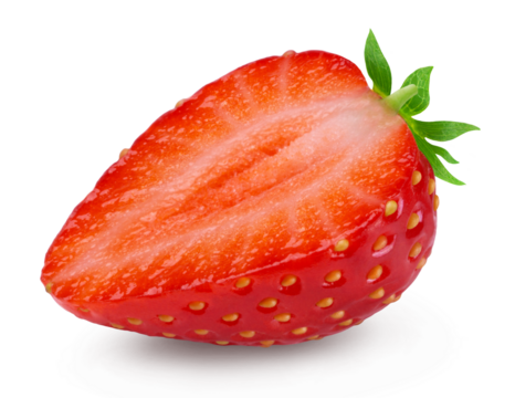 Strawberries isolated. Ripe sweet strawberry half on a white background.