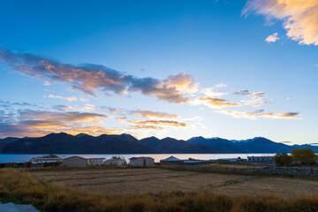 sunrise behind the mountain at pangong lake, Ladakh, Inida