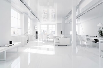 Naklejka na ściany i meble interior house apartment dining 3d architecture inside hall white floor. Generative AI.