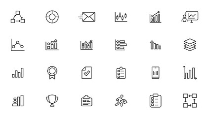 Vector business and finance editable stroke line icon set with money, bank, check, law, auction, exchance, payment, wallet, deposit, piggy, calculator, web and more isolated outline thin symbol