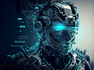 The face of a humanoid robot on an isolated background and close-up. Generative AI