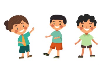 Children having fun together. Positive joyful little Childs rejoicing. Flat vector illustration.