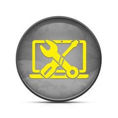 Repair computer icon on classy splash black round button illustration