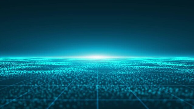 Retro-futuristic 80's synthwave grid Sci-Fi background. Blue Neon Grids and Lines. Digital cyber surface style of the 1980s. Dynamic big data visualization loop in ultra HD 4K.