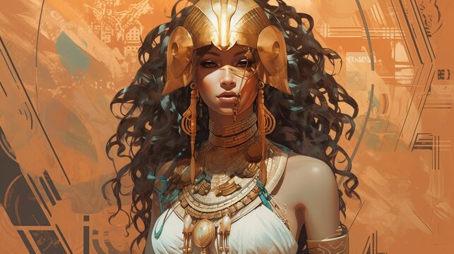portrait of a woman with hair, anime character, egyption beautiful queen, wallpaper, Generative AI