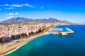 Fuengirola city beach and port aerial panoramic view - 604031181