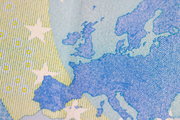 European cash banknotes with a face value of 20 euros close-up