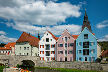beautiful colored houses in the german town of berching