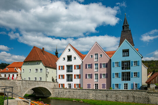 beautiful colored houses in the german town of berching