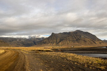 Country and mountains with snow, Iceland