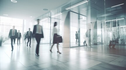 Group of people working in the office, people walking, motion blur