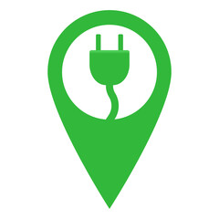 green map pointer, Eco charging for cars, point on the map. 