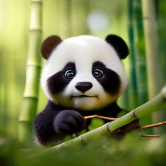 Adorable panda in bamboo forest,  charming cartoon illustration