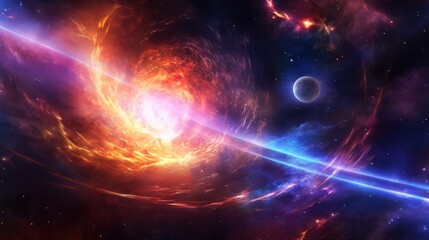 Fototapeta premium Showcase celestial phenomena that dazzle. Depict breathtaking solar flares, swirling wormholes, mesmerizing auroras, and colossal cosmic storms