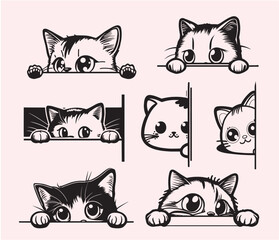 Peeking Cat Bundle, Black cat Clipart, Peeking cat clipart, Cute Peeping Cat