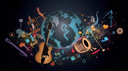 Obraz na płótnie Canvas An illustration of instruments for world music day. Generative AI